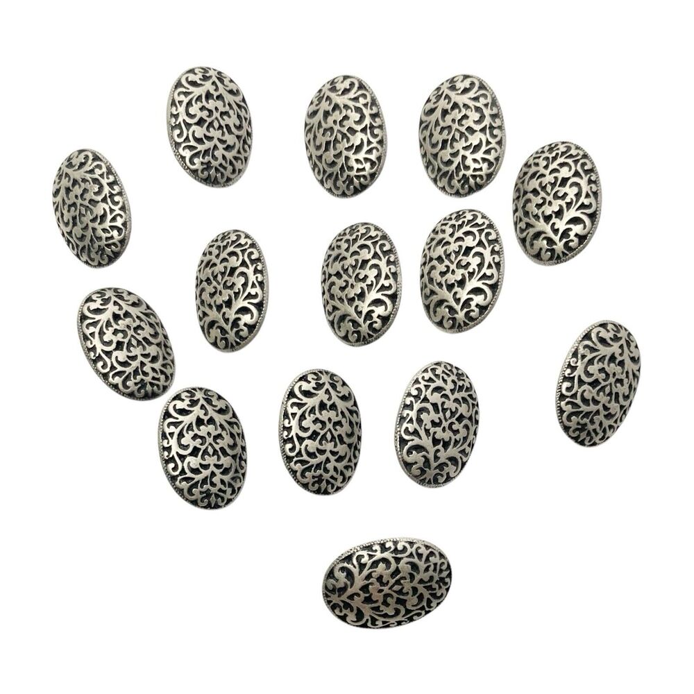 Set of 19 Vintage Scroll Filigree Oval Domed Embossed Puff Bead Buttons 22mm
